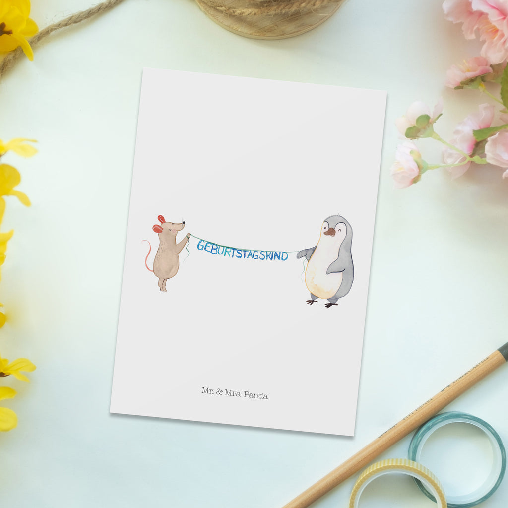 Postkarte Maus Pinguin Geburtstag Geschenkkarte, Grußkarte, Karte, Einladung, Ansichtskarte, Geburtstagskarte, Einladungskarte, Dankeskarte, Geburtstag, Geburtstagsgeschenk, Geschenk, Maus, Pinguin, Geburtstage, Happy Birthday, Geburtstagsfeier