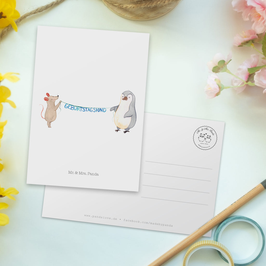 Postkarte Maus Pinguin Geburtstag Geschenkkarte, Grußkarte, Karte, Einladung, Ansichtskarte, Geburtstagskarte, Einladungskarte, Dankeskarte, Geburtstag, Geburtstagsgeschenk, Geschenk, Maus, Pinguin, Geburtstage, Happy Birthday, Geburtstagsfeier