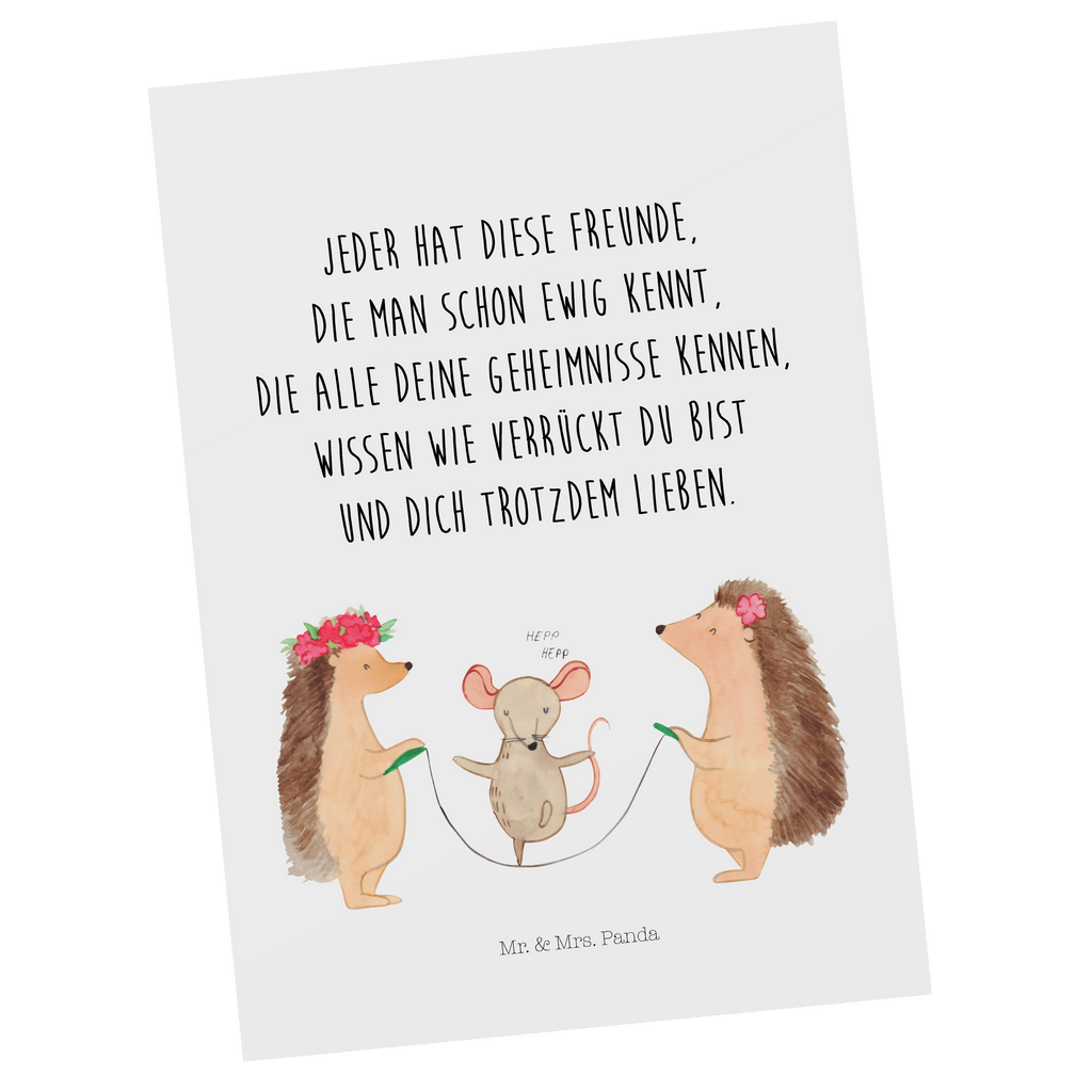 Postkarte Igel Seilhüpfen Geschenkkarte, Grußkarte, Karte, Einladung, Ansichtskarte, Geburtstagskarte, Einladungskarte, Dankeskarte, Tiermotive, Gute Laune, lustige Sprüche, Tiere, Igel, Maus, Seilspringen, Seilhüpfen, Kinder, Kindergarten
