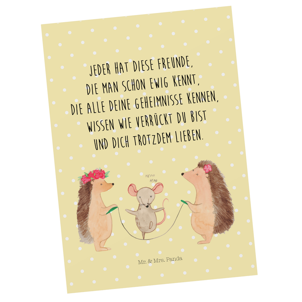 Postkarte Igel Seilhüpfen Geschenkkarte, Grußkarte, Karte, Einladung, Ansichtskarte, Geburtstagskarte, Einladungskarte, Dankeskarte, Tiermotive, Gute Laune, lustige Sprüche, Tiere, Igel, Maus, Seilspringen, Seilhüpfen, Kinder, Kindergarten