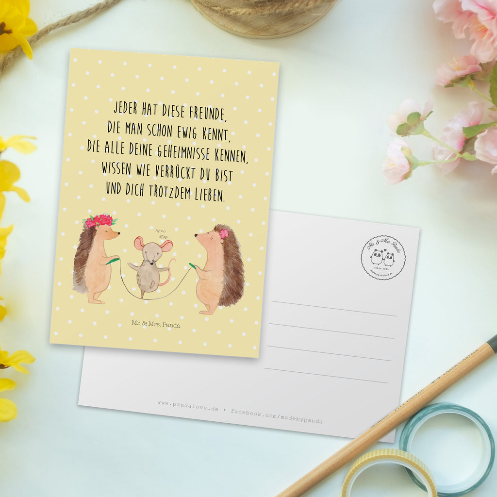 Postkarte Igel Seilhüpfen Geschenkkarte, Grußkarte, Karte, Einladung, Ansichtskarte, Geburtstagskarte, Einladungskarte, Dankeskarte, Tiermotive, Gute Laune, lustige Sprüche, Tiere, Igel, Maus, Seilspringen, Seilhüpfen, Kinder, Kindergarten