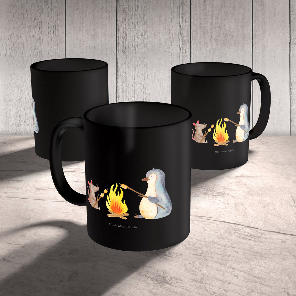 Tasse Pinguin Lagerfeuer Pinguin, Maus, Pinguine, Lagerfeuer, Leben, Arbeit, Job, Motivation, Büro, Büroalltag, Lebensspruch, Lebensmotivation, Neustart, Liebe, grillen, Feuer, Marshmallows Becher, Kaffeetasse, Kaffeebecher, Tee, Frühstück, Büro  Pinguin