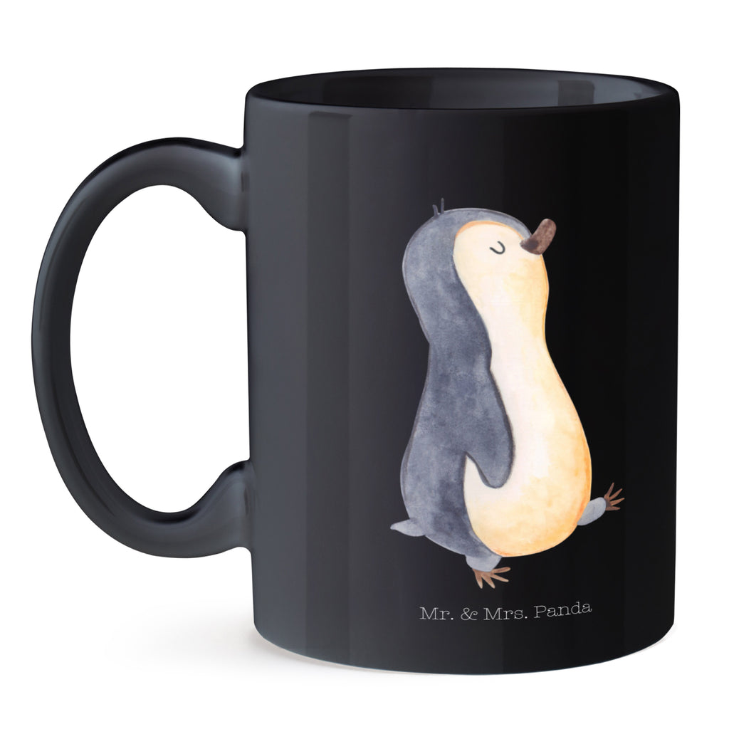 Tasse Pinguin marschierend Pinguin, Pinguine, Frühaufsteher, Langschläfer, Bruder, Schwester, Familie	 Becher, Kaffeetasse, Kaffeebecher, Tee, Frühstück, Büro  Pinguin