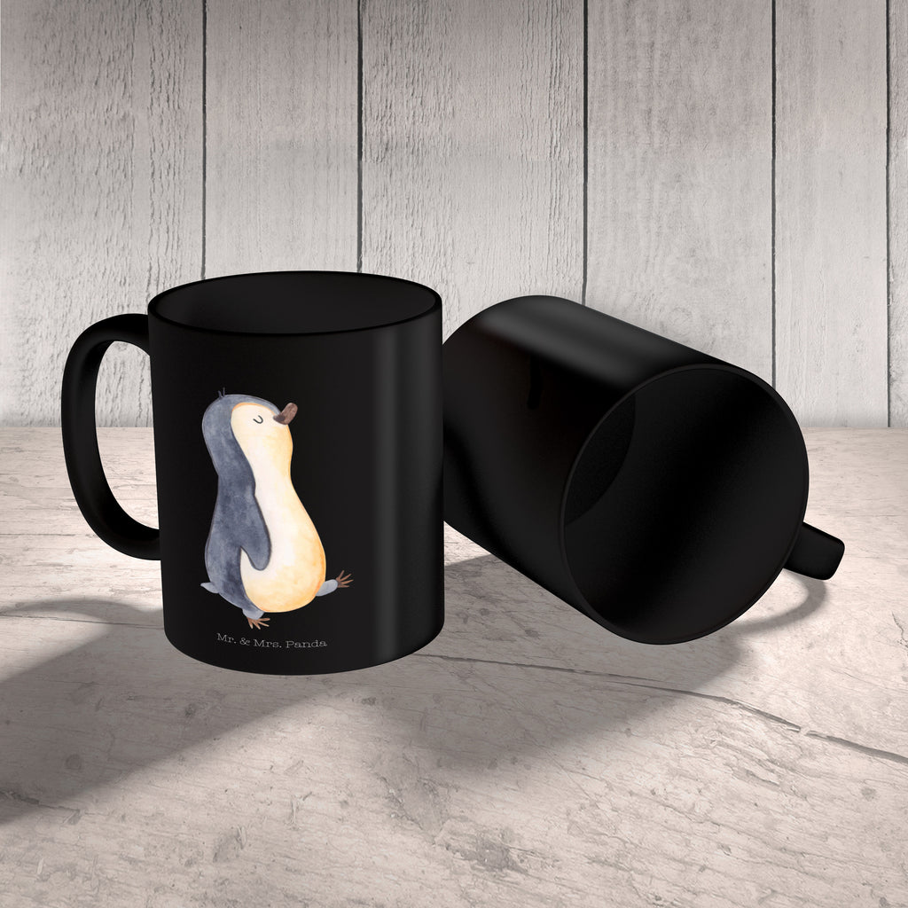 Tasse Pinguin marschierend Pinguin, Pinguine, Frühaufsteher, Langschläfer, Bruder, Schwester, Familie	 Becher, Kaffeetasse, Kaffeebecher, Tee, Frühstück, Büro  Pinguin