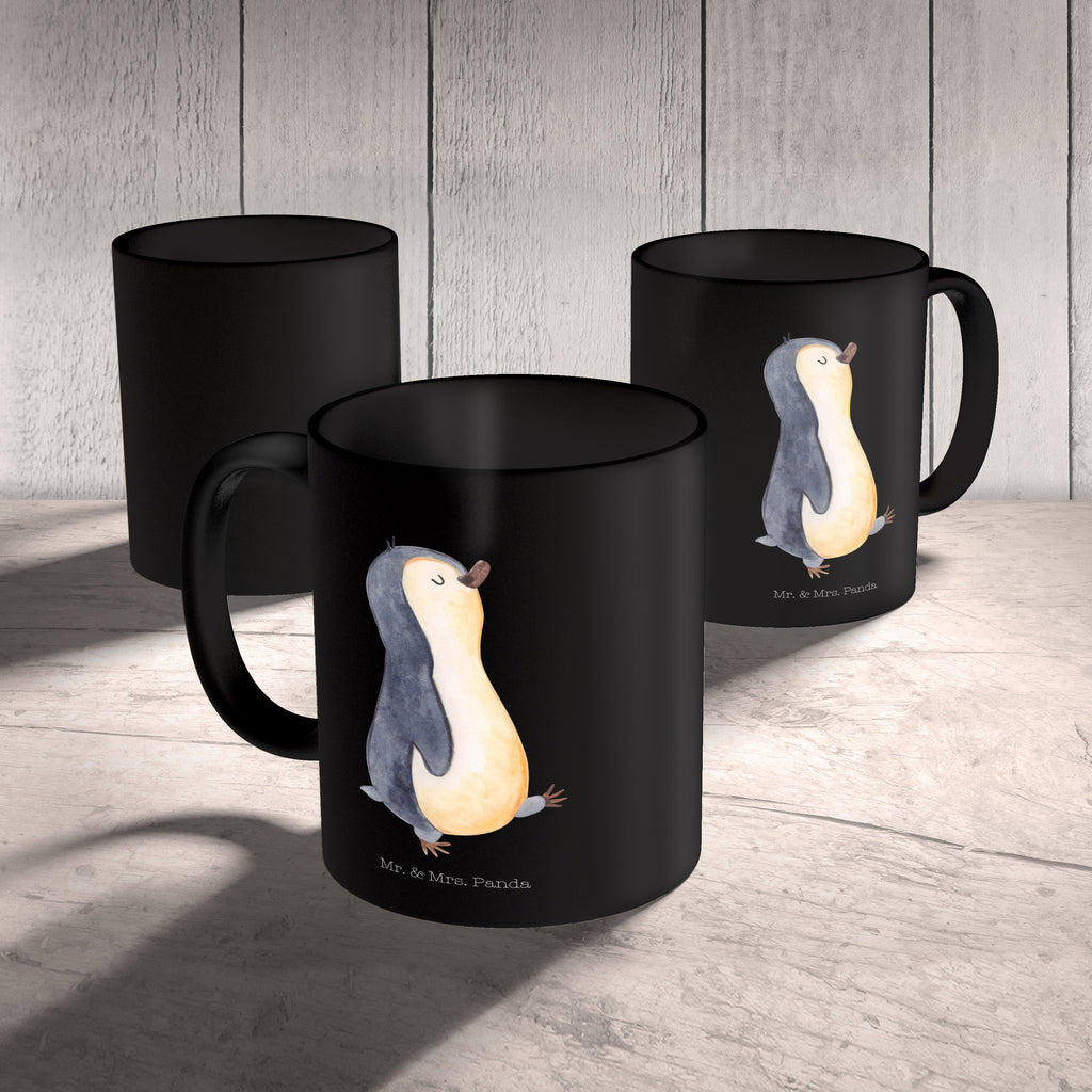 Tasse Pinguin marschierend Pinguin, Pinguine, Frühaufsteher, Langschläfer, Bruder, Schwester, Familie	 Becher, Kaffeetasse, Kaffeebecher, Tee, Frühstück, Büro  Pinguin