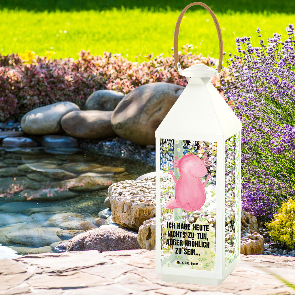 Deko Laterne Axolotl Hurra Gartenlampe, Gartenleuchte, Gartendekoration, Gartenlicht, Laterne  kleine Laternen, XXL Laternen, Laterne groß, Axolotl, Molch, Axolot, Schwanzlurch, Lurch, Lurche, fröhlich, Spaß, Freude, Motivation, Zufriedenheit
