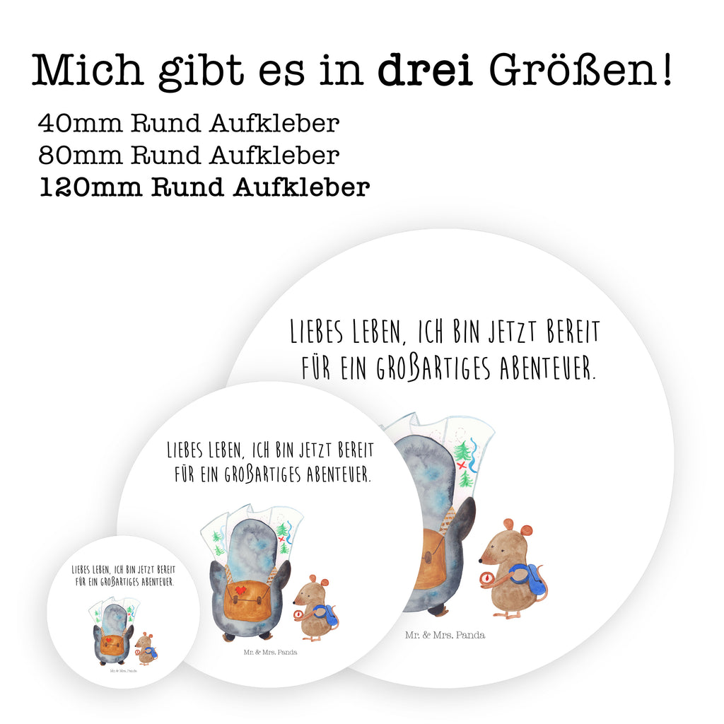 40mm Rund Aufkleber Pinguin & Maus Wanderer Sticker, Aufkleber, Etikett, Pinguin, Pinguine, Abenteurer, Abenteuer, Roadtrip, Ausflug, Wanderlust, wandern