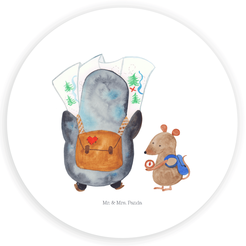 40mm Rund Aufkleber Pinguin & Maus Wanderer Sticker, Aufkleber, Etikett, Pinguin, Pinguine, Abenteurer, Abenteuer, Roadtrip, Ausflug, Wanderlust, wandern