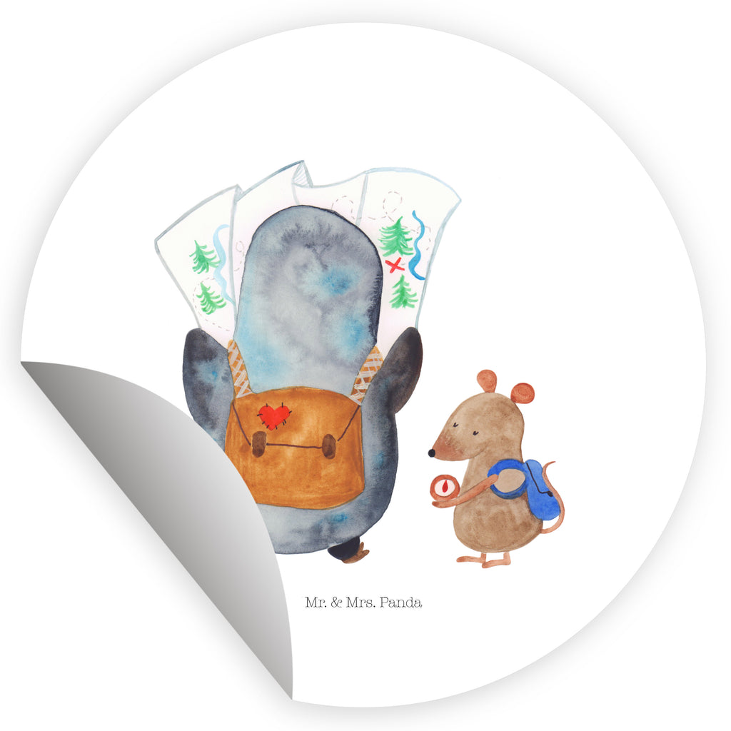 40mm Rund Aufkleber Pinguin & Maus Wanderer Sticker, Aufkleber, Etikett, Pinguin, Pinguine, Abenteurer, Abenteuer, Roadtrip, Ausflug, Wanderlust, wandern
