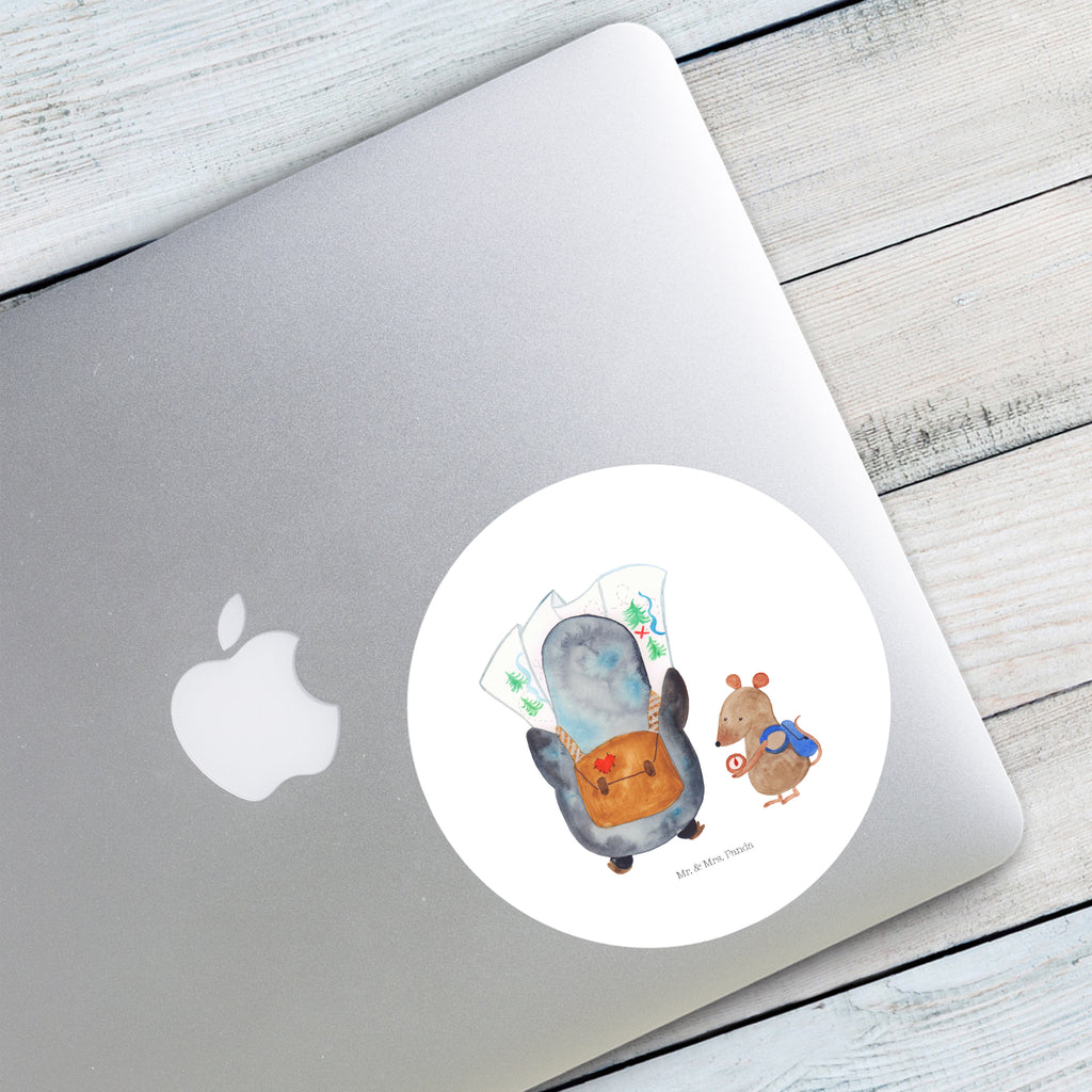 40mm Rund Aufkleber Pinguin & Maus Wanderer Sticker, Aufkleber, Etikett, Pinguin, Pinguine, Abenteurer, Abenteuer, Roadtrip, Ausflug, Wanderlust, wandern