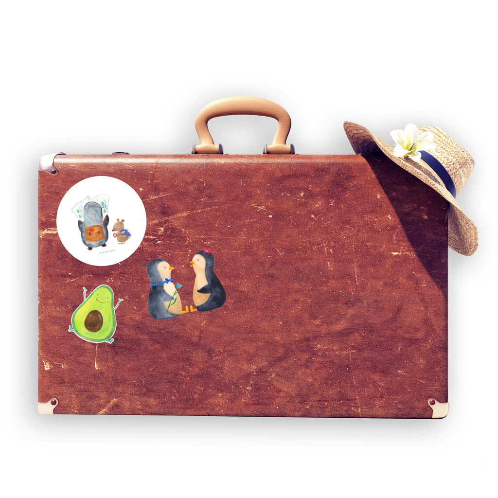 40mm Rund Aufkleber Pinguin & Maus Wanderer Sticker, Aufkleber, Etikett, Pinguin, Pinguine, Abenteurer, Abenteuer, Roadtrip, Ausflug, Wanderlust, wandern