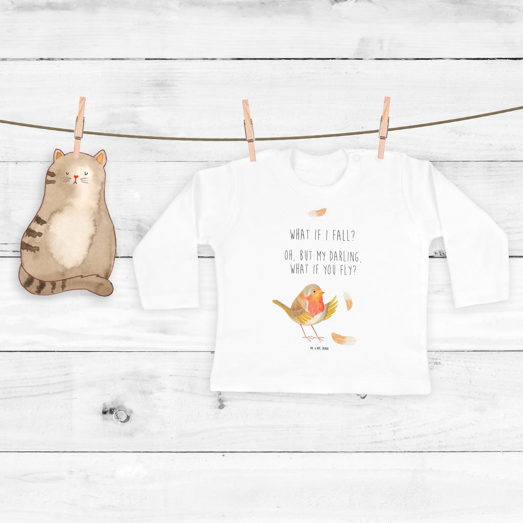3-6 Monate Baby Longsleeve Rotkehlchen mit Federn Mädchen, Jungen, Baby, Longsleeve, Langarm, Bio, Kleidung, uni, Langarmshirt, Tiermotive, Gute Laune, lustige Sprüche, Tiere, What if i fall, Rotkehlchen, Spruch Motivation, Spruch Mut, Vogel, Motivation Sprüche, Motivationsbilder, fliegen
