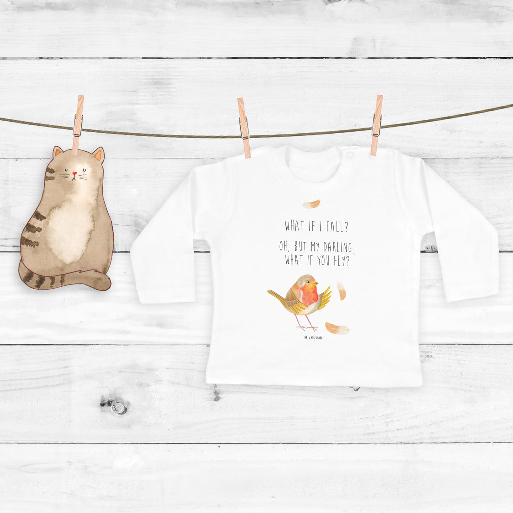 3-6 Monate Baby Longsleeve Rotkehlchen mit Federn Mädchen, Jungen, Baby, Longsleeve, Langarm, Bio, Kleidung, uni, Langarmshirt, Tiermotive, Gute Laune, lustige Sprüche, Tiere, What if i fall, Rotkehlchen, Spruch Motivation, Spruch Mut, Vogel, Motivation Sprüche, Motivationsbilder, fliegen