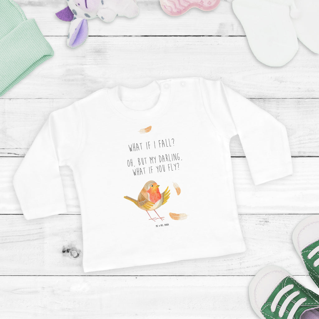 3-6 Monate Baby Longsleeve Rotkehlchen mit Federn Mädchen, Jungen, Baby, Longsleeve, Langarm, Bio, Kleidung, uni, Langarmshirt, Tiermotive, Gute Laune, lustige Sprüche, Tiere, What if i fall, Rotkehlchen, Spruch Motivation, Spruch Mut, Vogel, Motivation Sprüche, Motivationsbilder, fliegen