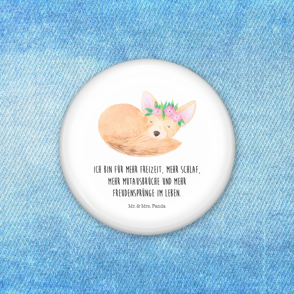50mm Button Wüstenfuchs Blumenkranz 50mm Button, Button, Pin, Anstecknadel, Afrika, Wildtiere, Wüste, Wüstenfuchs, Blumen, Blumenkranz, Glücklich