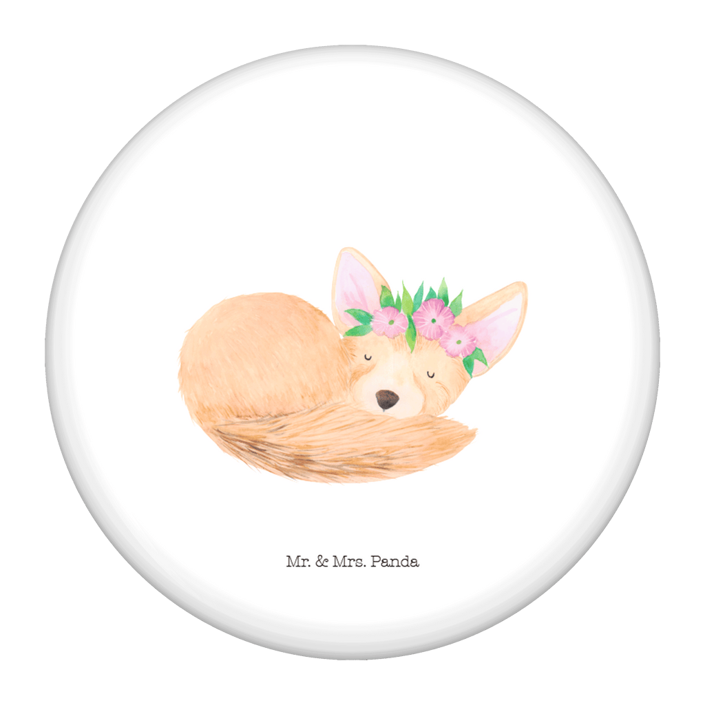 50mm Button Wüstenfuchs Blumenkranz 50mm Button, Button, Pin, Anstecknadel, Afrika, Wildtiere, Wüste, Wüstenfuchs, Blumen, Blumenkranz, Glücklich