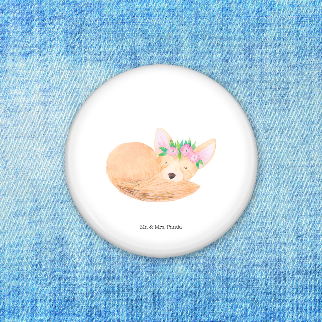 50mm Button Wüstenfuchs Blumenkranz 50mm Button, Button, Pin, Anstecknadel, Afrika, Wildtiere, Wüste, Wüstenfuchs, Blumen, Blumenkranz, Glücklich
