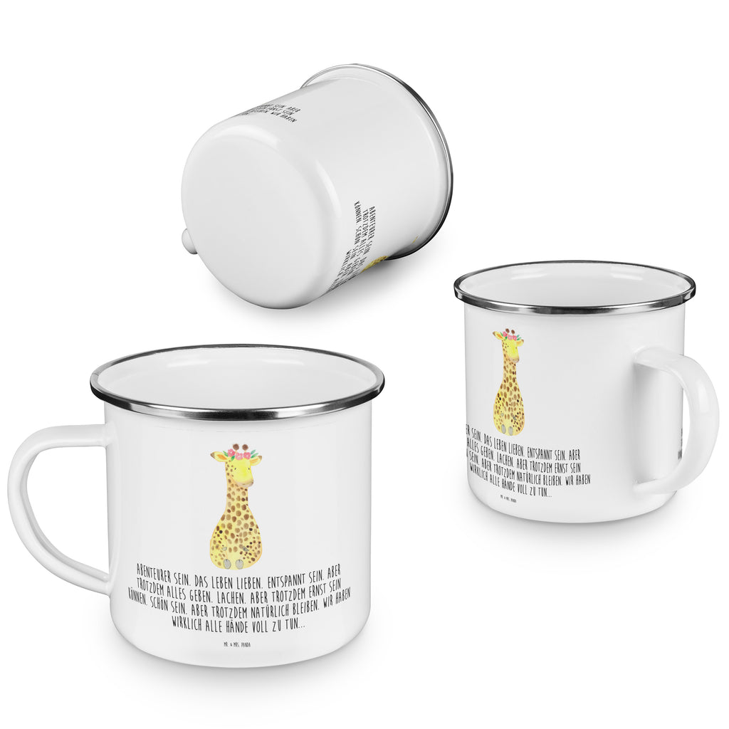 Camping Emaille Tasse Giraffe Blumenkranz Campingtasse, Trinkbecher, Metalltasse, Outdoor Tasse, Emaille Trinkbecher, Blechtasse Outdoor, Emaille Campingbecher, Edelstahl Trinkbecher, Metalltasse für Camping, Kaffee Blechtasse, Camping Tasse Metall, Afrika, Wildtiere, Giraffe, Blumenkranz, Abenteurer, Selbstliebe, Freundin