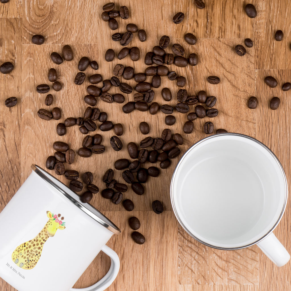 Camping Emaille Tasse Giraffe Blumenkranz Campingtasse, Trinkbecher, Metalltasse, Outdoor Tasse, Emaille Trinkbecher, Blechtasse Outdoor, Emaille Campingbecher, Edelstahl Trinkbecher, Metalltasse für Camping, Kaffee Blechtasse, Camping Tasse Metall, Afrika, Wildtiere, Giraffe, Blumenkranz, Abenteurer, Selbstliebe, Freundin