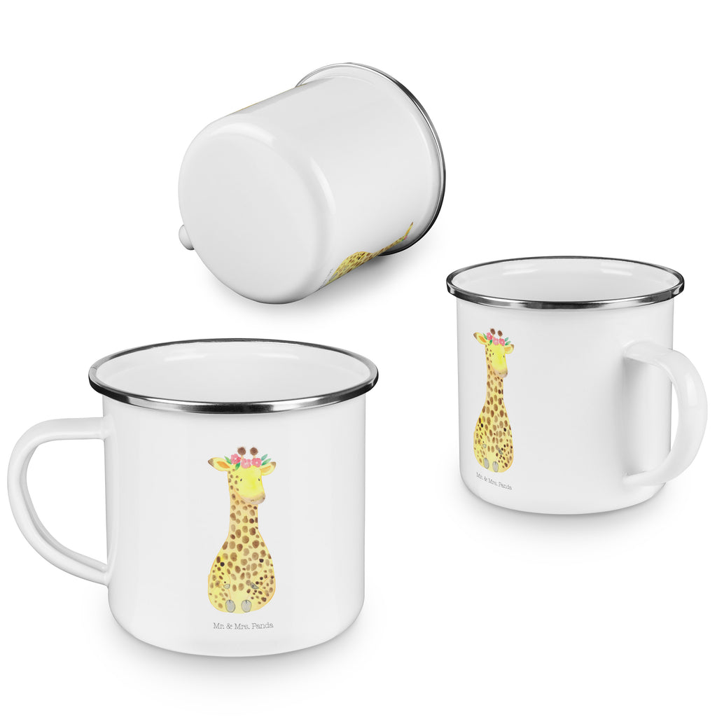 Camping Emaille Tasse Giraffe Blumenkranz Campingtasse, Trinkbecher, Metalltasse, Outdoor Tasse, Emaille Trinkbecher, Blechtasse Outdoor, Emaille Campingbecher, Edelstahl Trinkbecher, Metalltasse für Camping, Kaffee Blechtasse, Camping Tasse Metall, Afrika, Wildtiere, Giraffe, Blumenkranz, Abenteurer, Selbstliebe, Freundin