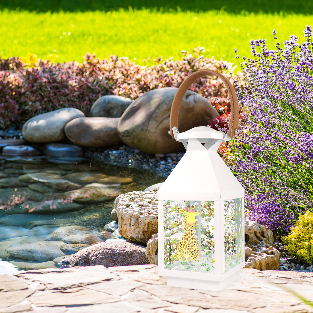 Deko Laterne Giraffe Blumenkranz Gartenlampe, Gartenleuchte, Gartendekoration, Gartenlicht, Laterne  kleine Laternen, XXL Laternen, Laterne groß, Afrika, Wildtiere, Giraffe, Blumenkranz, Abenteurer, Selbstliebe, Freundin