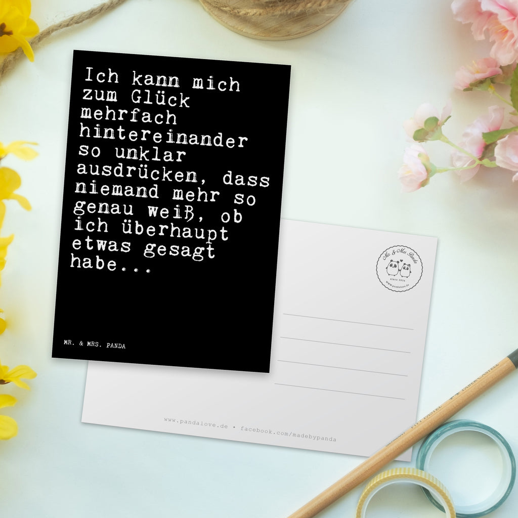 Postkarte Sprüche und Zitate Ich kann mich zum Glück mehrfach hintereinander so unklar ausdrücken, dass niemand mehr so genau weiß, ob ich überhaupt etwas gesagt habe... Geschenkkarte, Grußkarte, Karte, Einladung, Ansichtskarte, Geburtstagskarte, Einladungskarte, Dankeskarte, Spruch, Sprüche, lustig, Weisheiten, Zitate, Spruch Sprüche Weisheiten Zitate Lustig Weisheit Worte