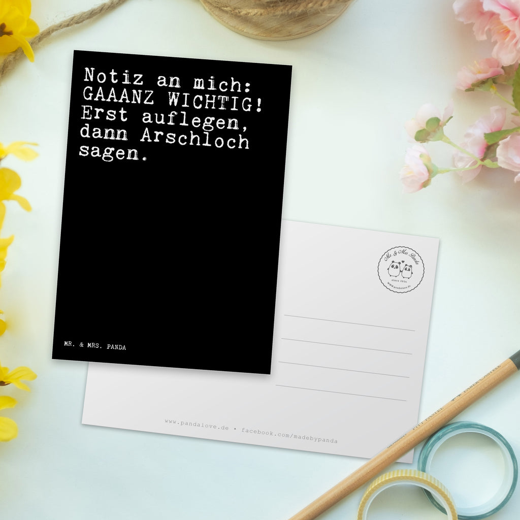 Postkarte Sprüche und Zitate Notiz an mich: GAAANZ WICHTIG! Erst auflegen, dann Arschloch sagen. Geschenkkarte, Grußkarte, Karte, Einladung, Ansichtskarte, Geburtstagskarte, Einladungskarte, Dankeskarte, Spruch, Sprüche, lustig, Weisheiten, Zitate, Spruch Sprüche Weisheiten Zitate Lustig Weisheit Worte