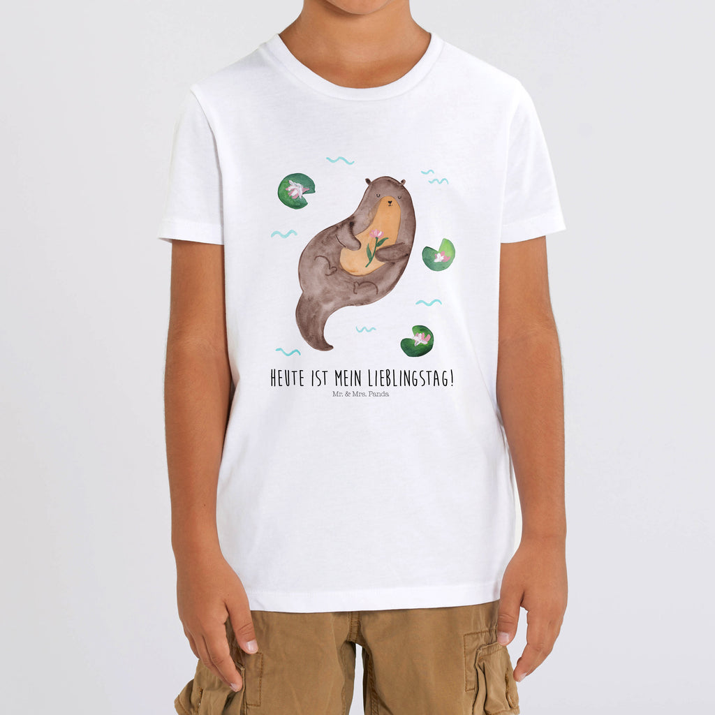 Organic Kinder T-Shirt Otter mit Seerose Kinder T-Shirt, Kinder T-Shirt Mädchen, Kinder T-Shirt Jungen, Otter, Fischotter, Seeotter, Otter Seeotter See Otter