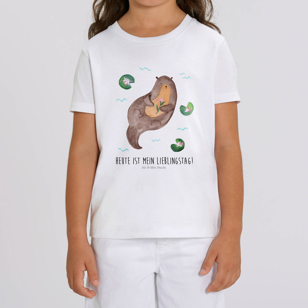 Organic Kinder T-Shirt Otter mit Seerose Kinder T-Shirt, Kinder T-Shirt Mädchen, Kinder T-Shirt Jungen, Otter, Fischotter, Seeotter, Otter Seeotter See Otter