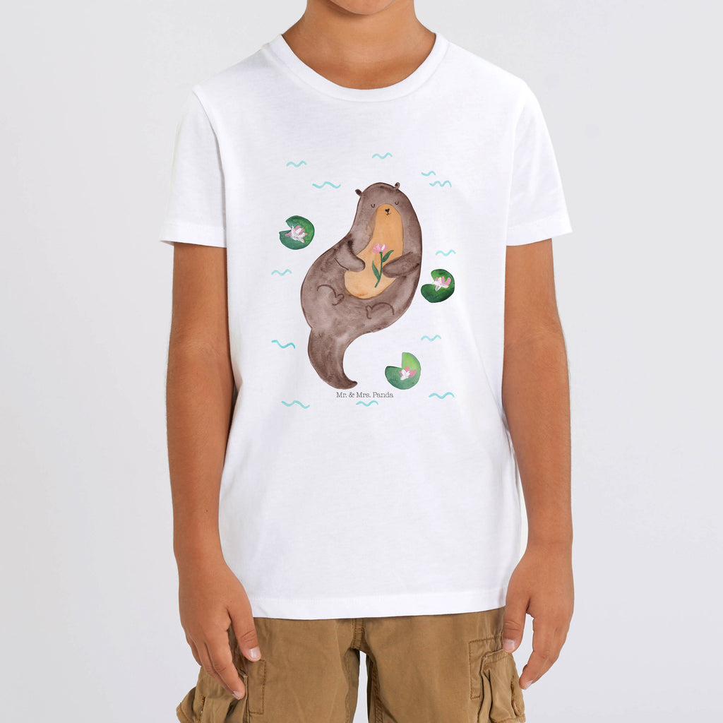 Organic Kinder T-Shirt Otter mit Seerose Kinder T-Shirt, Kinder T-Shirt Mädchen, Kinder T-Shirt Jungen, Otter, Fischotter, Seeotter, Otter Seeotter See Otter