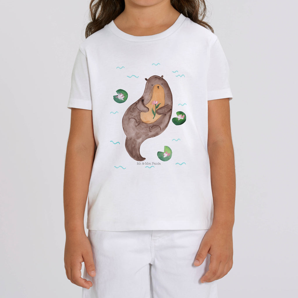 Organic Kinder T-Shirt Otter mit Seerose Kinder T-Shirt, Kinder T-Shirt Mädchen, Kinder T-Shirt Jungen, Otter, Fischotter, Seeotter, Otter Seeotter See Otter