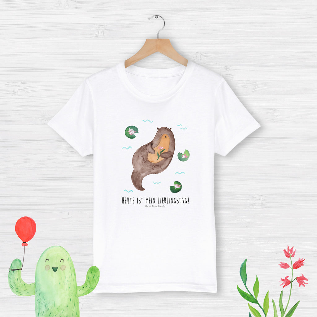 Organic Kinder T-Shirt Otter mit Seerose Kinder T-Shirt, Kinder T-Shirt Mädchen, Kinder T-Shirt Jungen, Otter, Fischotter, Seeotter, Otter Seeotter See Otter