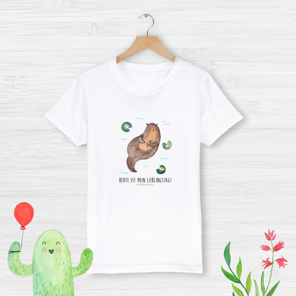 Organic Kinder T-Shirt Otter mit Seerose Kinder T-Shirt, Kinder T-Shirt Mädchen, Kinder T-Shirt Jungen, Otter, Fischotter, Seeotter, Otter Seeotter See Otter