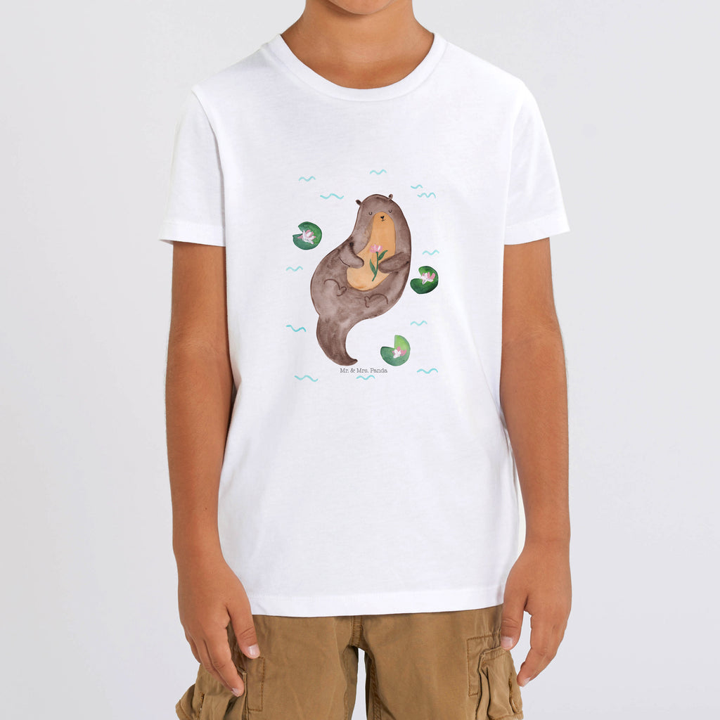 Organic Kinder T-Shirt Otter mit Seerose Kinder T-Shirt, Kinder T-Shirt Mädchen, Kinder T-Shirt Jungen, Otter, Fischotter, Seeotter, Otter Seeotter See Otter
