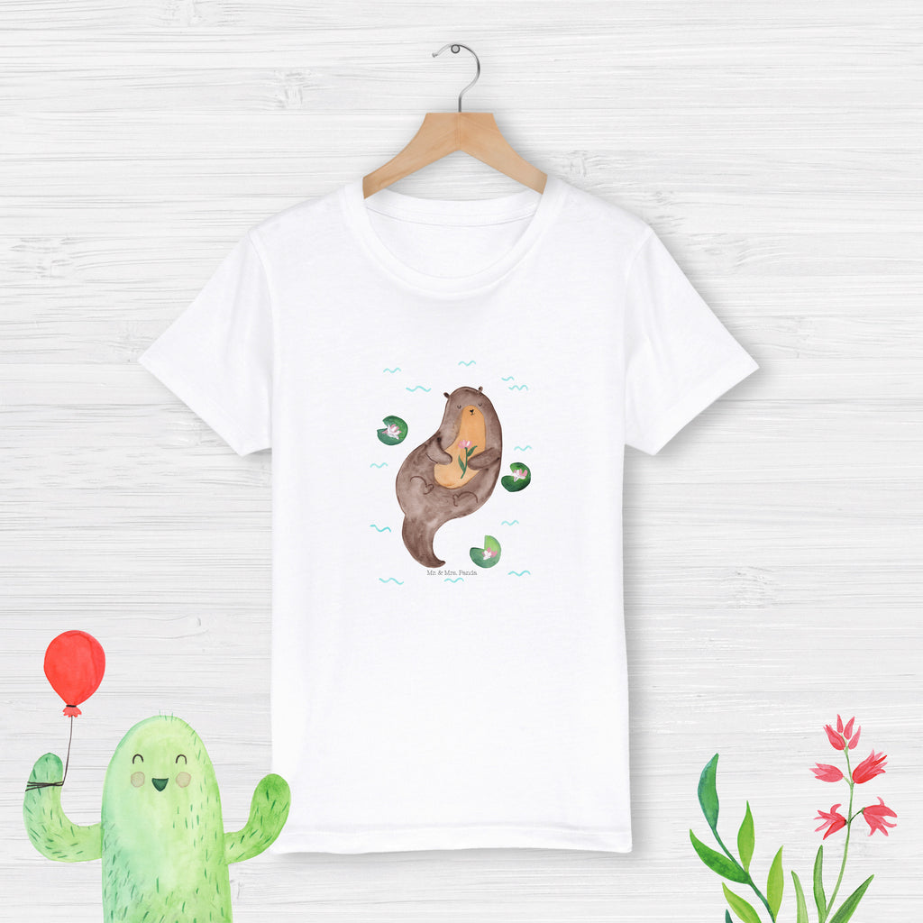 Organic Kinder T-Shirt Otter mit Seerose Kinder T-Shirt, Kinder T-Shirt Mädchen, Kinder T-Shirt Jungen, Otter, Fischotter, Seeotter, Otter Seeotter See Otter