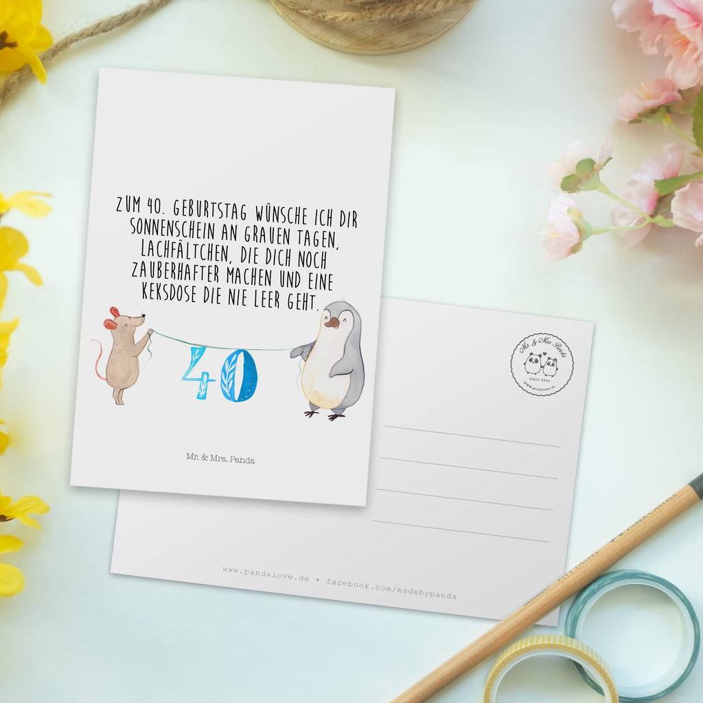 Postkarte 40. Geburtstag Maus Pinguin Geschenkkarte, Grußkarte, Karte, Einladung, Ansichtskarte, Geburtstagskarte, Einladungskarte, Dankeskarte, Geburtstag, Geburtstagsgeschenk, Geschenk, Party, Feiern, Torte, Kuchen