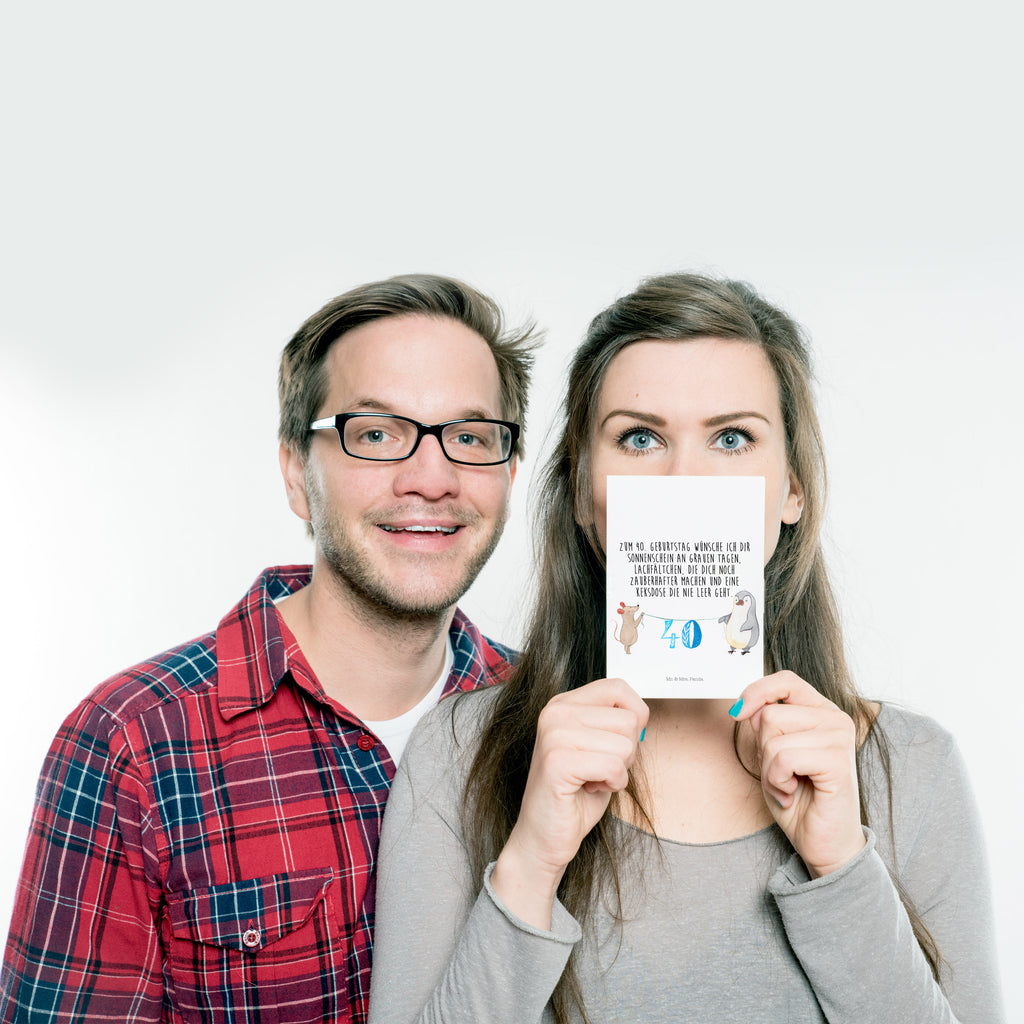 Postkarte 40. Geburtstag Maus Pinguin Geschenkkarte, Grußkarte, Karte, Einladung, Ansichtskarte, Geburtstagskarte, Einladungskarte, Dankeskarte, Geburtstag, Geburtstagsgeschenk, Geschenk, Party, Feiern, Torte, Kuchen