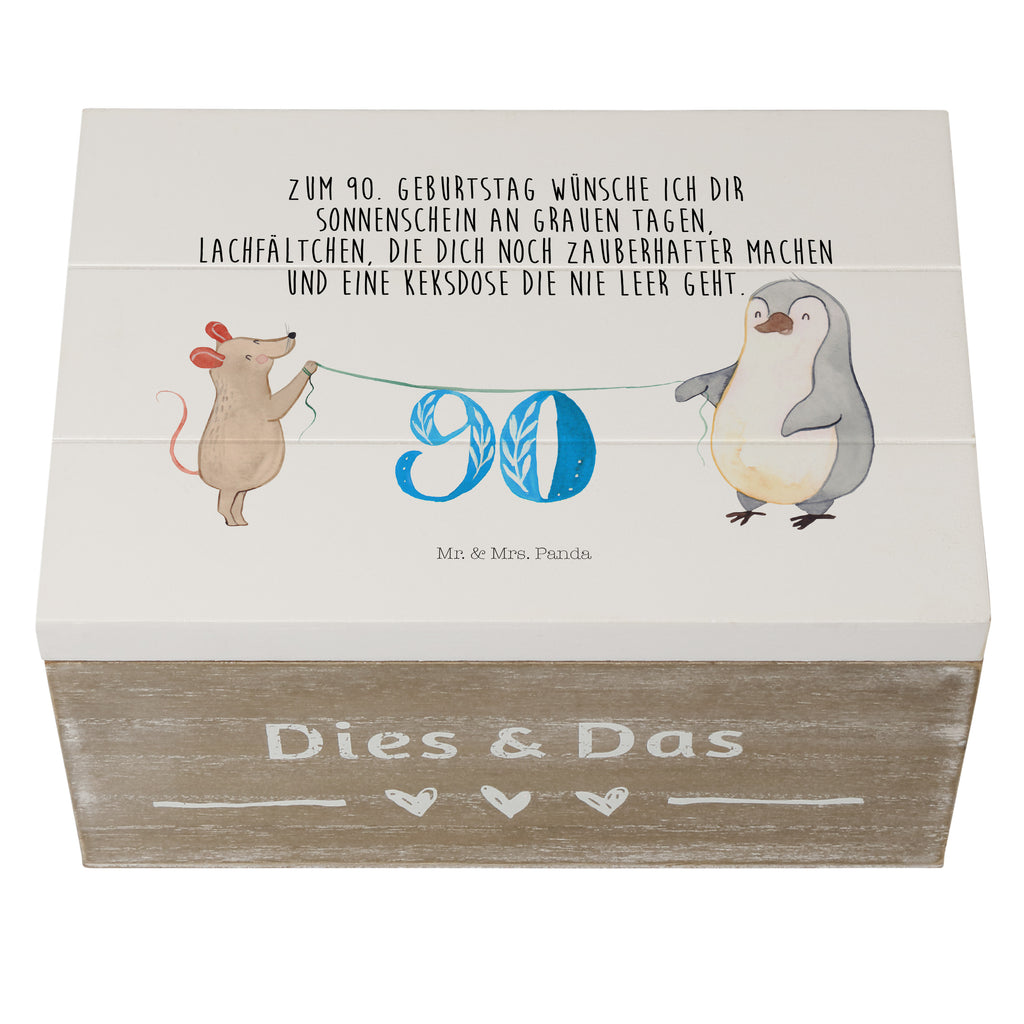 Holzkiste 90. Geburtstag Maus Pinguin Holzkiste, Kiste, Schatzkiste, Truhe, Schatulle, XXL, Erinnerungsbox, Erinnerungskiste, Dekokiste, Aufbewahrungsbox, Geburtstag, Geburtstagsgeschenk, Geschenk, Party, Feiern, Torte, Kuchen