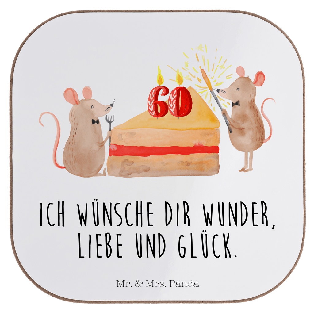 Quadratische Untersetzer 60. Geburtstag Mäuse Kuchen Bierdeckel, Glasuntersetzer, Untersetzer Gläser, Getränkeuntersetzer, Geburtstag, Geburtstagsgeschenk, Geschenk, Maus, Geburtstage, Happy Birthday, Geburtstagsfeier