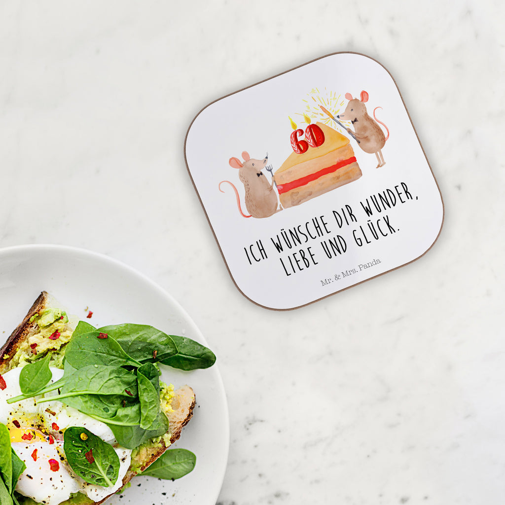 Quadratische Untersetzer 60. Geburtstag Mäuse Kuchen Bierdeckel, Glasuntersetzer, Untersetzer Gläser, Getränkeuntersetzer, Geburtstag, Geburtstagsgeschenk, Geschenk, Maus, Geburtstage, Happy Birthday, Geburtstagsfeier