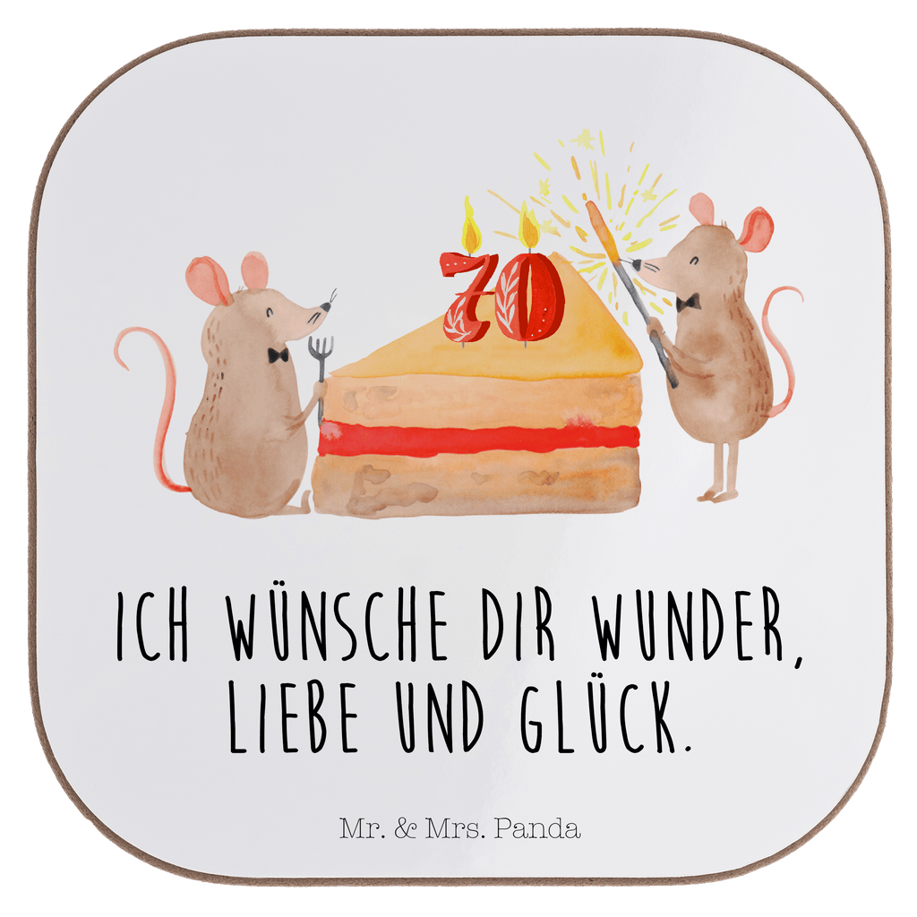 Quadratische Untersetzer 70. Geburtstag Mäuse Kuchen Bierdeckel, Glasuntersetzer, Untersetzer Gläser, Getränkeuntersetzer, Geburtstag, Geburtstagsgeschenk, Geschenk, Maus, Geburtstage, Happy Birthday, Geburtstagsfeier