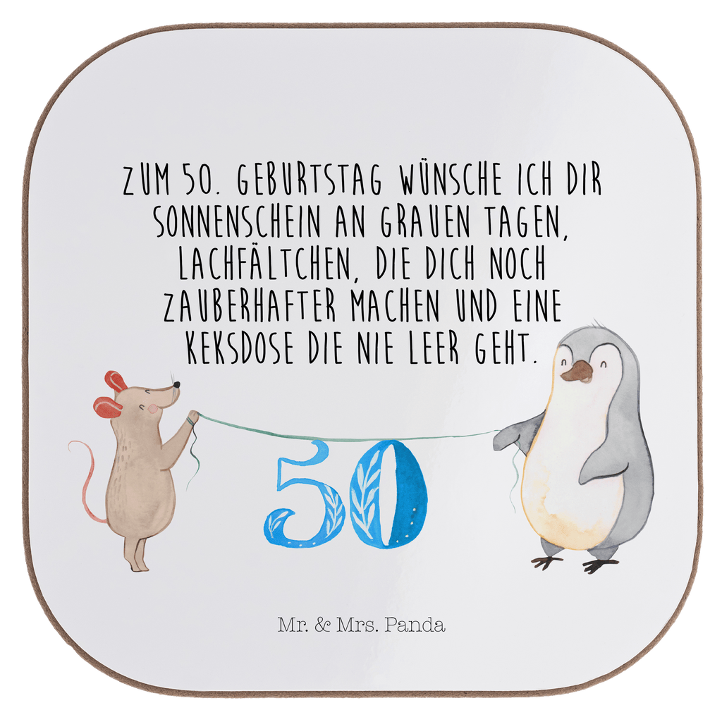 Quadratische Untersetzer 50. Geburtstag Maus Pinguin Bierdeckel, Glasuntersetzer, Untersetzer Gläser, Getränkeuntersetzer, Geburtstag, Geburtstagsgeschenk, Geschenk, Party, Feiern, Torte, Kuchen