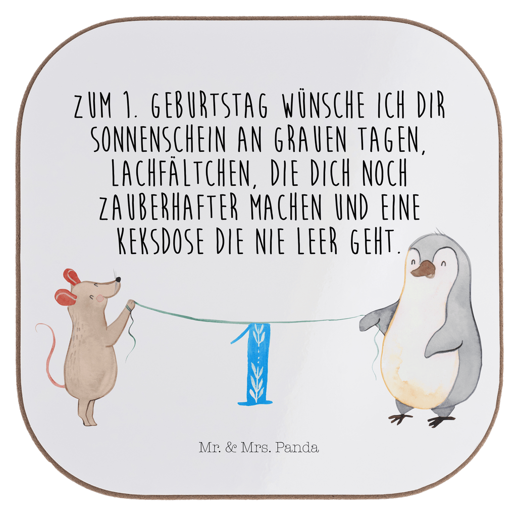 Quadratische Untersetzer 1. Geburtstag Maus Pinguin Bierdeckel, Glasuntersetzer, Untersetzer Gläser, Getränkeuntersetzer, Geburtstag, Geburtstagsgeschenk, Geschenk, Party, Feiern, Torte, Kuchen
