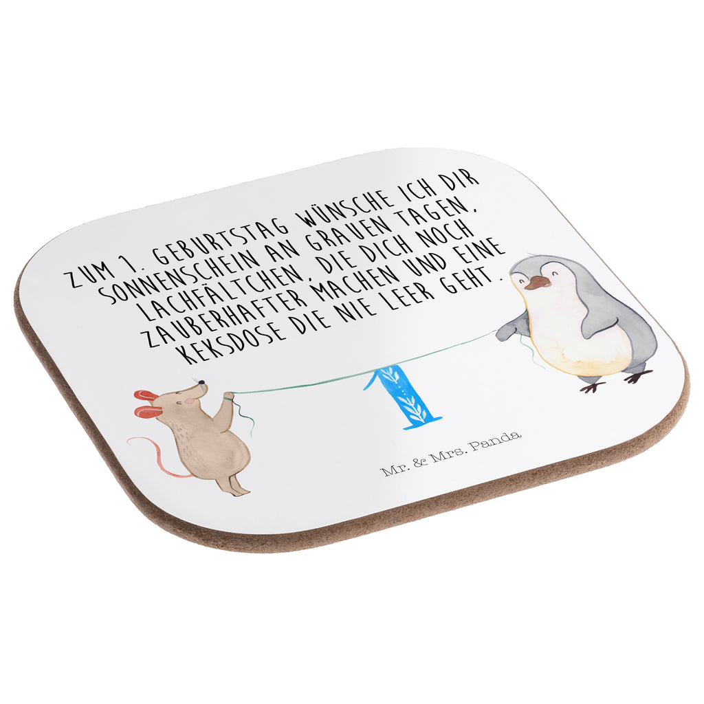 Quadratische Untersetzer 1. Geburtstag Maus Pinguin Bierdeckel, Glasuntersetzer, Untersetzer Gläser, Getränkeuntersetzer, Geburtstag, Geburtstagsgeschenk, Geschenk, Party, Feiern, Torte, Kuchen