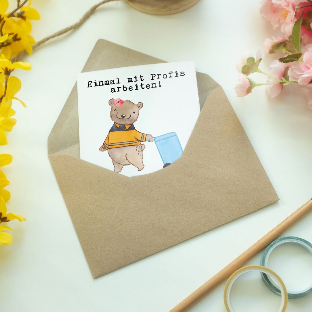 Grußkarte Müllwerkerin aus Leidenschaft Klappkarte, Einladungskarte, Glückwunschkarte, Hochzeitskarte, Geburtstagskarte, Karte, Beruf, Ausbildung, Jubiläum, Abschied, Rente, Kollege, Kollegin, Geschenk, Schenken, Arbeitskollege, Mitarbeiter, Firma, Danke, Dankeschön, Müllwerkerin, Fachkraft Kreislauf- und Abfallwirtschaft, Müllentsorgerin, Kehrichtfrau, Müllfrau, Müllfahreriin