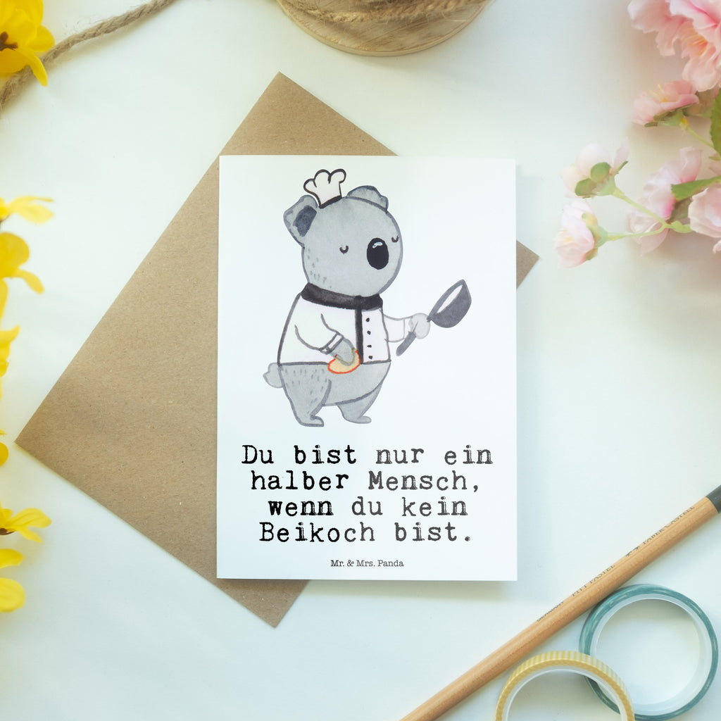 Grußkarte Beikoch mit Herz Klappkarte, Einladungskarte, Glückwunschkarte, Hochzeitskarte, Geburtstagskarte, Karte, Beruf, Ausbildung, Jubiläum, Abschied, Rente, Kollege, Kollegin, Geschenk, Schenken, Arbeitskollege, Mitarbeiter, Firma, Danke, Dankeschön, Beikoch, Spülhilfe, Hilfskoch, Jungkoch, Küchenhilfe, Gastronomie, Restaurant, Koch