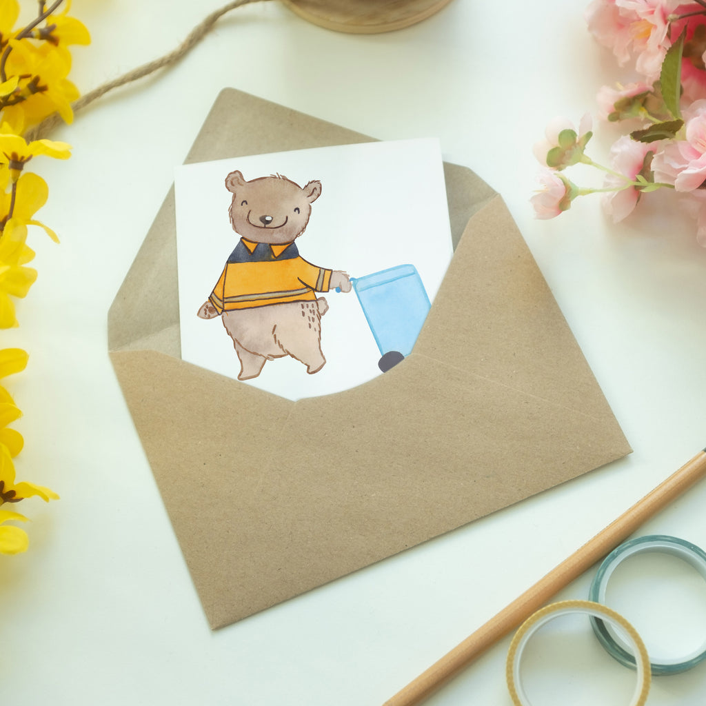Grußkarte Müllwerker mit Herz Klappkarte, Einladungskarte, Glückwunschkarte, Hochzeitskarte, Geburtstagskarte, Karte, Beruf, Ausbildung, Jubiläum, Abschied, Rente, Kollege, Kollegin, Geschenk, Schenken, Arbeitskollege, Mitarbeiter, Firma, Danke, Dankeschön, Müllwerker, Fachkraft Kreislauf- und Abfallwirtschaft, Müllentsorger, Kehrichtmann, Müllmann, Müllfahrer