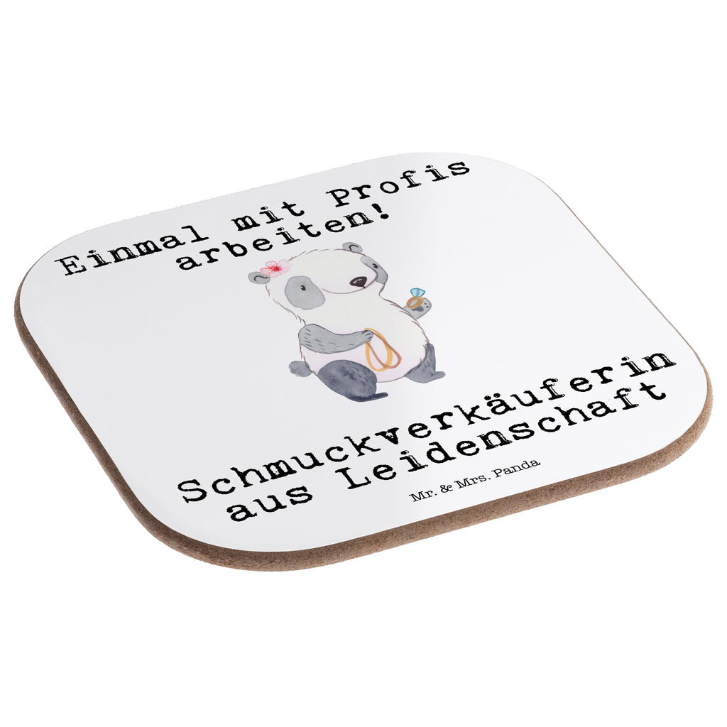 Quadratische Untersetzer Schmuckverkäuferin aus Leidenschaft Bierdeckel, Glasuntersetzer, Untersetzer Gläser, Getränkeuntersetzer, Beruf, Ausbildung, Jubiläum, Abschied, Rente, Kollege, Kollegin, Geschenk, Schenken, Arbeitskollege, Mitarbeiter, Firma, Danke, Dankeschön, Schmuckverkäuferin, Juwelier, Goldschmied, Schmied, Schmuckwarenhändler, Schmuckgeschäft, Eröffnung