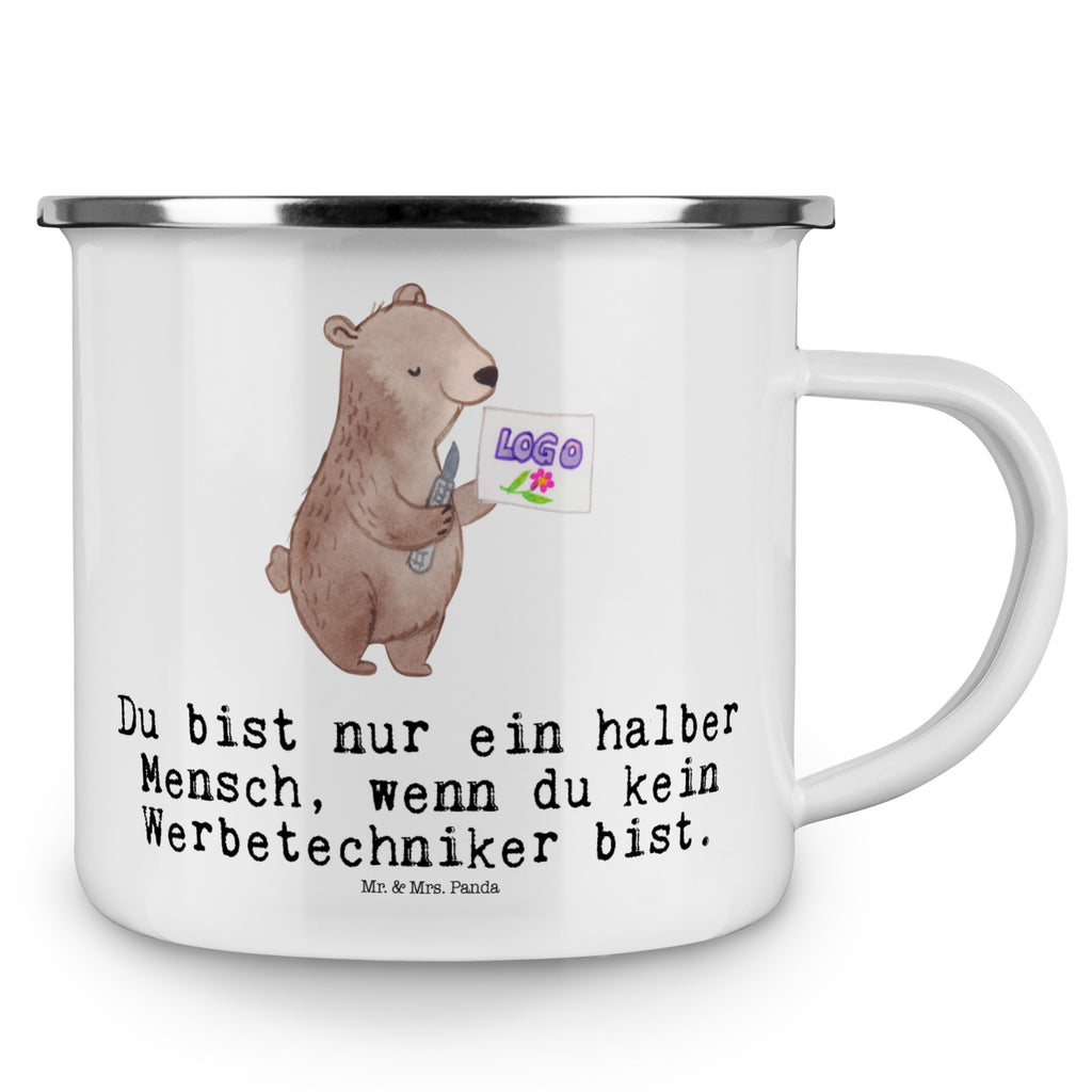 Camping Emaille Tasse Werbetechniker mit Herz Campingtasse, Trinkbecher, Metalltasse, Outdoor Tasse, Emaille Trinkbecher, Blechtasse Outdoor, Emaille Campingbecher, Edelstahl Trinkbecher, Metalltasse für Camping, Kaffee Blechtasse, Camping Tasse Metall, Beruf, Ausbildung, Jubiläum, Abschied, Rente, Kollege, Kollegin, Geschenk, Schenken, Arbeitskollege, Mitarbeiter, Firma, Danke, Dankeschön