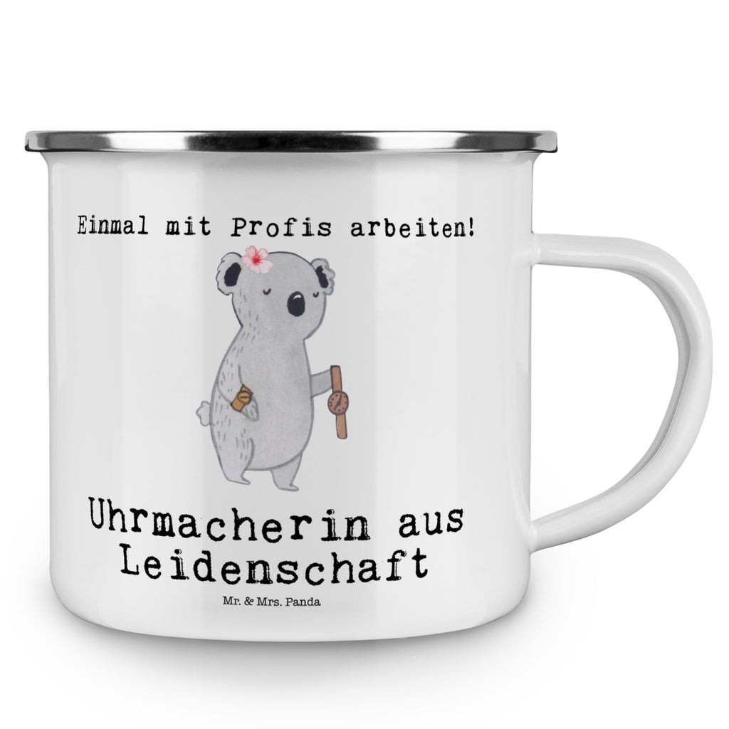 Camping Emaille Tasse Uhrmacherin aus Leidenschaft Campingtasse, Trinkbecher, Metalltasse, Outdoor Tasse, Emaille Trinkbecher, Blechtasse Outdoor, Emaille Campingbecher, Edelstahl Trinkbecher, Metalltasse für Camping, Kaffee Blechtasse, Camping Tasse Metall, Beruf, Ausbildung, Jubiläum, Abschied, Rente, Kollege, Kollegin, Geschenk, Schenken, Arbeitskollege, Mitarbeiter, Firma, Danke, Dankeschön